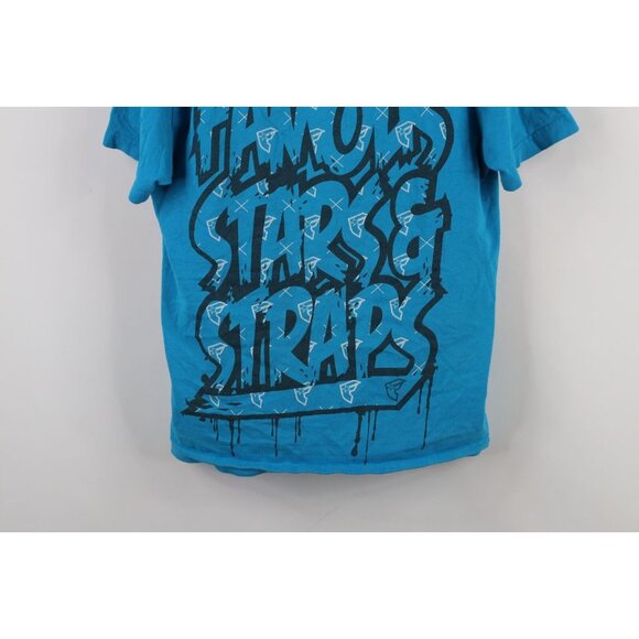 Vintage 90s Y2K Famous Stars and Straps Mens Small Distressed Spell Out T-Shirt - Picture 3 of 14